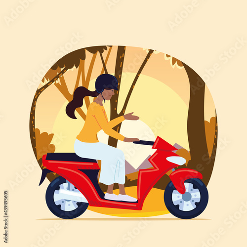 woman on red motorbike