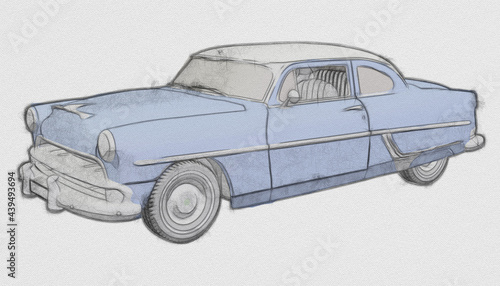 Classic Vintage Car Watercolour Illustration. © Spooky2006