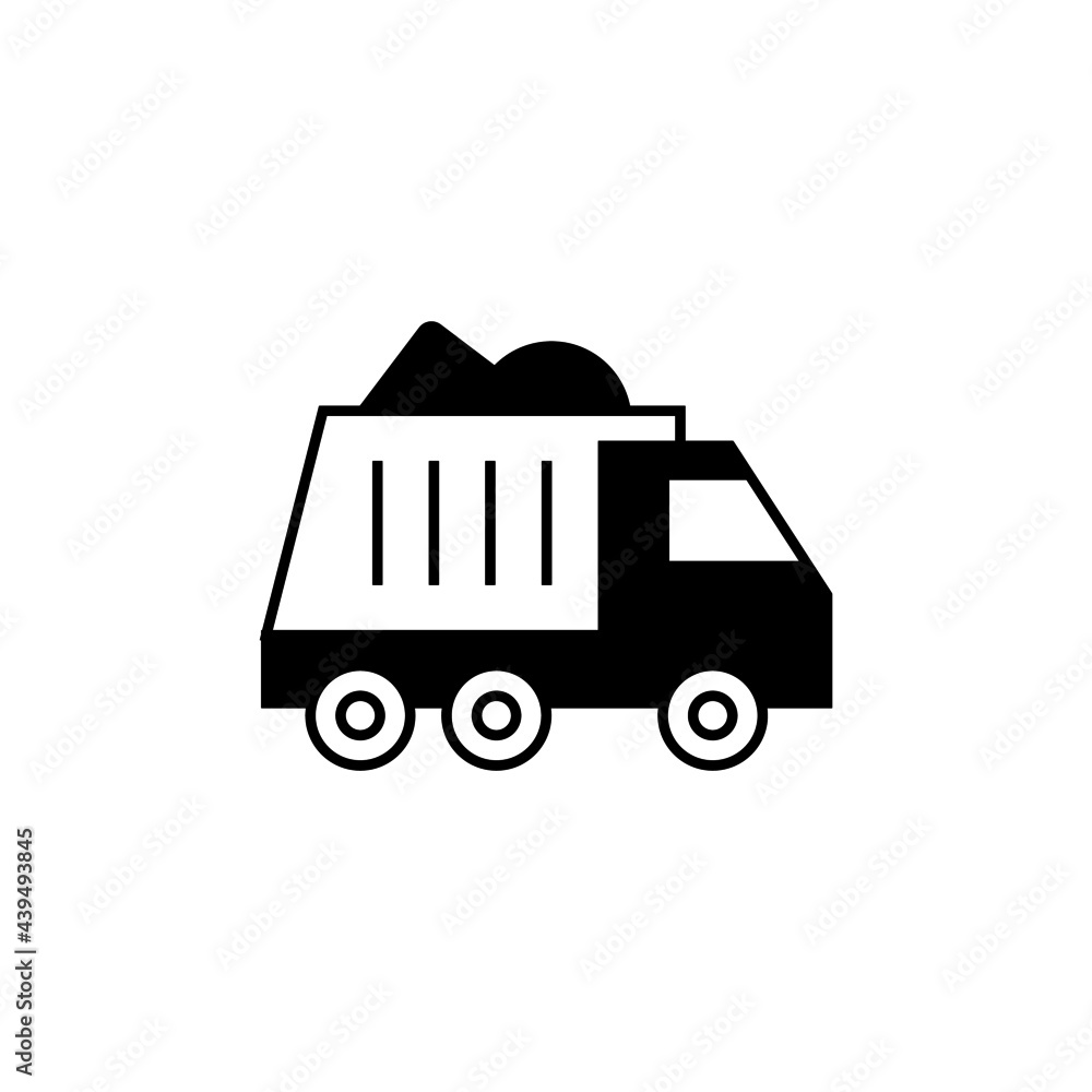 Construction dump Truck vehicle icon in solid black flat shape glyph icon, isolated on white background 