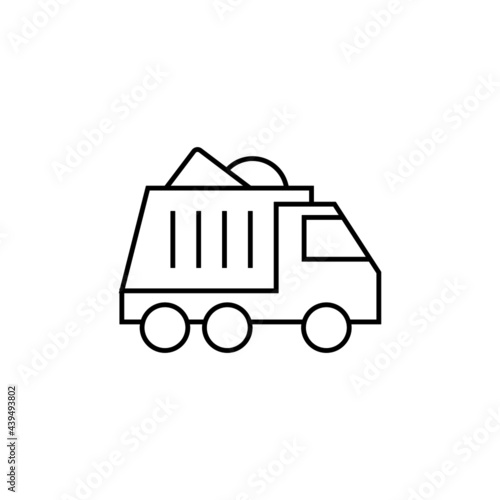 Construction dump Truck vehicle icon in flat black line style, isolated on white background 