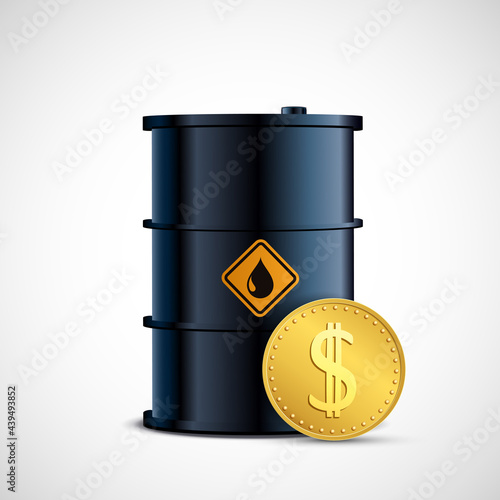 Oil barrel and gold dollar coin