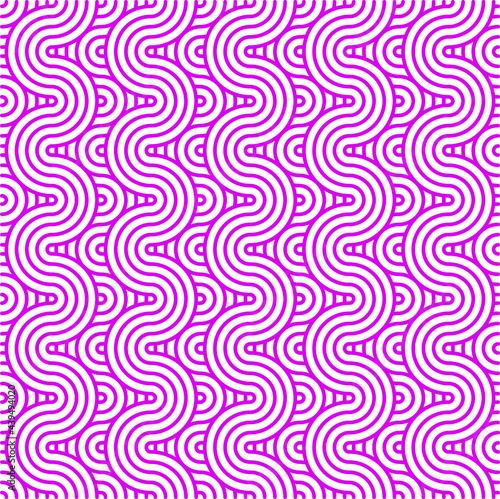 Fuchsia and White Seamless Circles Pattern Background. Geometric Overlapping Pattern.