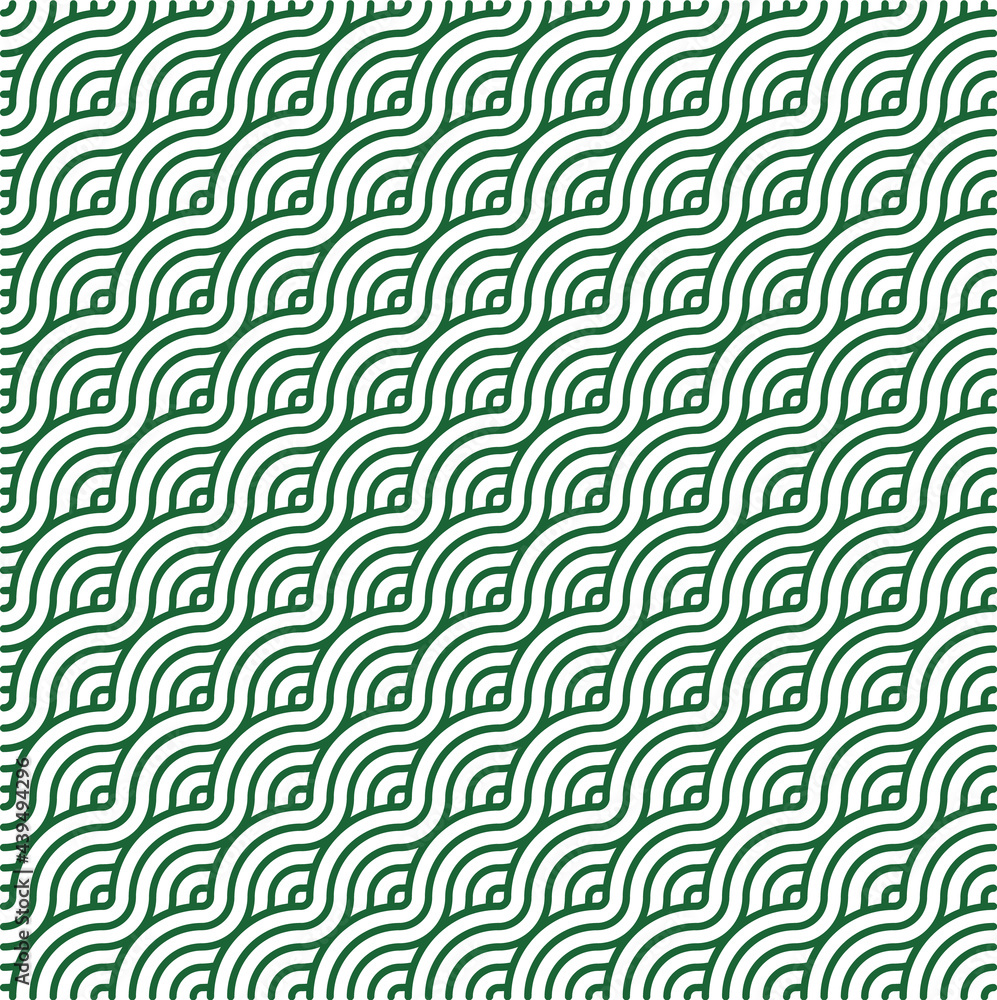 Green and White Seamless Circles Pattern Background. Geometric Overlapping Pattern.