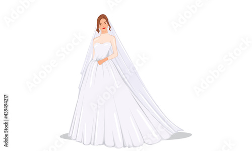 Girl with white wedding dress and she wear makeup, beautiful white long big gowns for woman gorgeous elegant glamour