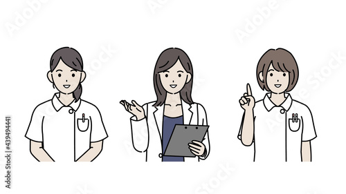 医者　女医　看護婦　看護師　白衣を着た女性　ポーズ　イラスト素材
