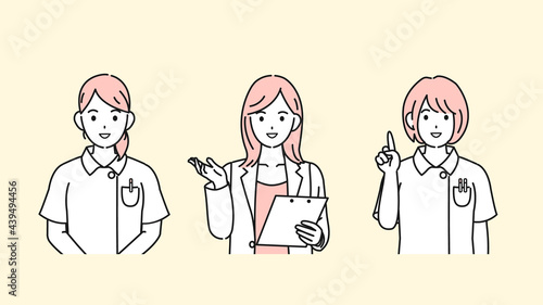 医者　女医　看護婦　看護師　白衣を着た女性　ポーズ　イラスト素材
