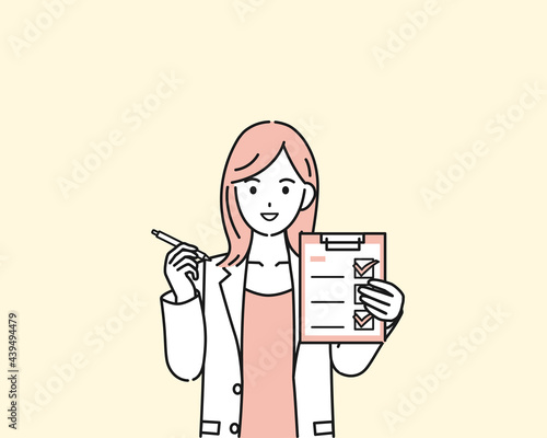 医者　女医　薬剤師　カウンセラー　白衣を着た女性　健康チェック　記入　イラスト素材