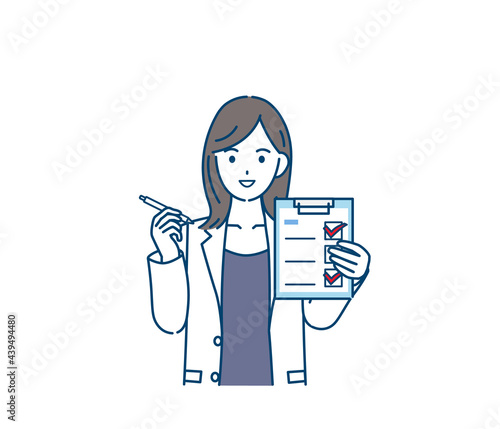 医者　女医　薬剤師　カウンセラー　白衣を着た女性　健康チェック　記入　イラスト素材