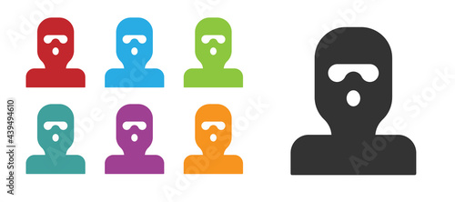 Black Thief mask icon isolated on white background. Bandit mask, criminal man. Set icons colorful. Vector