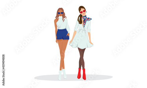 Character Woman Model with white blue and sunglasses Lady Fashion casual or formal look outfit of the day party holiday comfortable clothes best friend sister