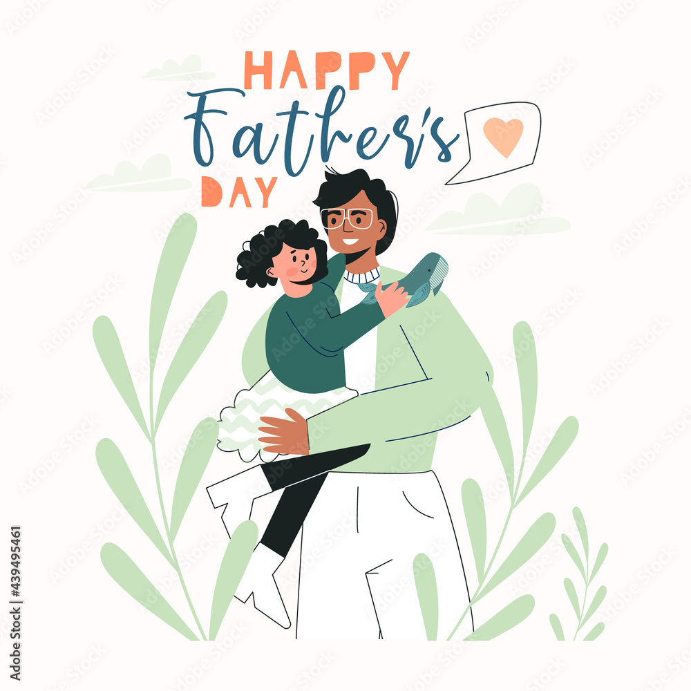 Happy Father's Day greeting card template with cute characters of daddy ...
