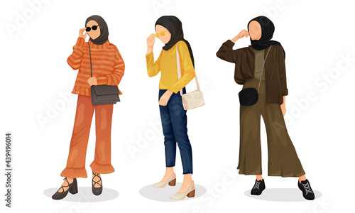 Business hijab women with colourful outfit for workday outfit make her comfort everyday. Just like shirt, culotte, shoes, sling bag