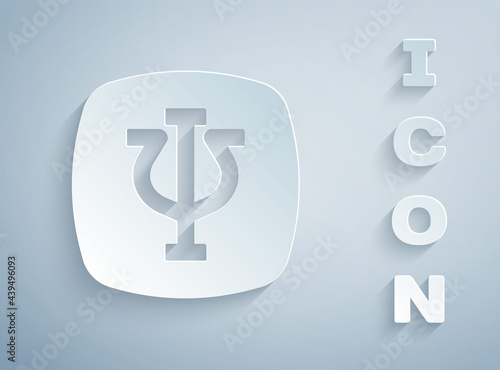Paper cut Psychology icon isolated on grey background. Psi symbol. Mental health concept, psychoanalysis analysis and psychotherapy. Paper art style. Vector