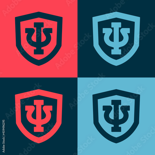 Pop art Psychology icon isolated on color background. Psi symbol. Mental health concept, psychoanalysis analysis and psychotherapy. Vector