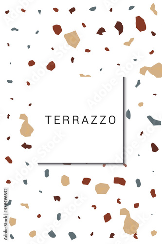 Variegated Terrazzo Tile Vector White Background.