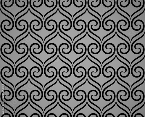 The geometric pattern with wavy lines. Seamless vector background. Black and gray texture. Simple lattice graphic design