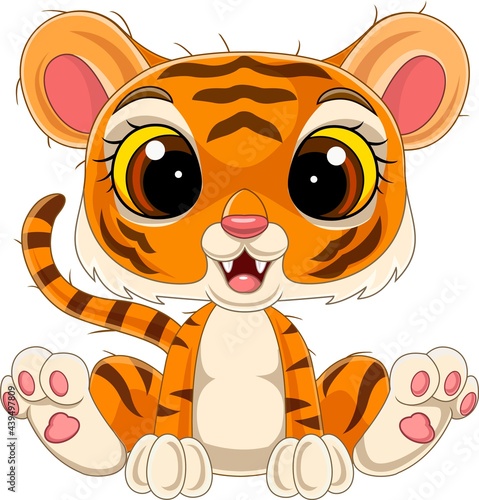 Cartoon cute baby tiger sitting