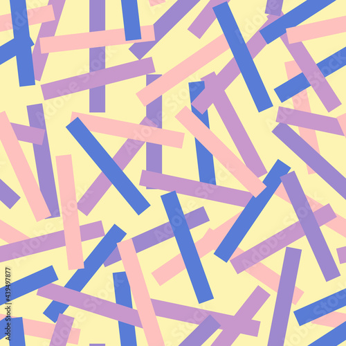 Colorful jumble geometric lines seamless pattern in retro 1980 - 1990's fashion style.
