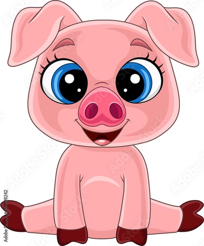 Cartoon cute baby pig sitting