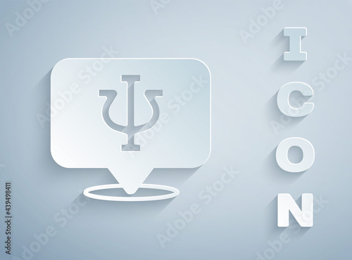 Paper cut Psychology icon isolated on grey background. Psi symbol. Mental health concept, psychoanalysis analysis and psychotherapy. Paper art style. Vector