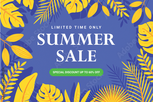limited time summer sale banner template with yellow leaf premium Vector