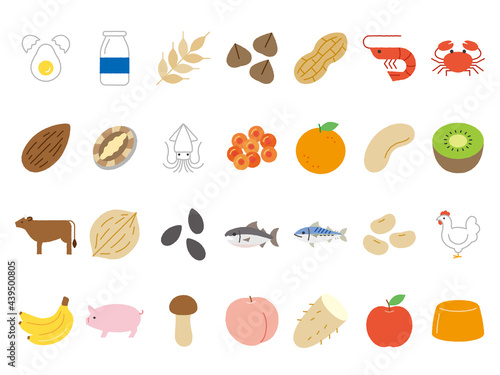 Food allergen vector icon　食物アレルギーのアイコンセット