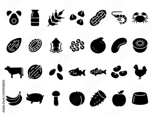 Food allergen vector icon　食物アレルギーのアイコンセット