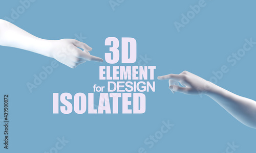 Mannequin hands reaching towards each other. White female hands isolated on the blue background . 3d render illustration