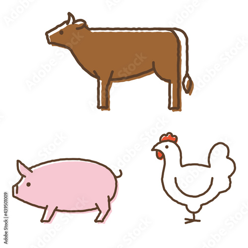 Cow, pig, and chicken icons 牛、豚、鶏のアイコン