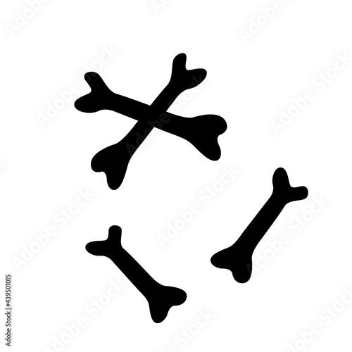 Crossbones bone. Black flat silhouette isolated on white background. Theme of Halloween  pirates and death in cartoon style