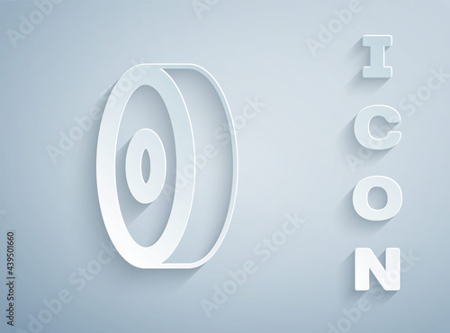 Paper cut Skateboard ball bearing icon isolated on grey background. Paper art style. Vector