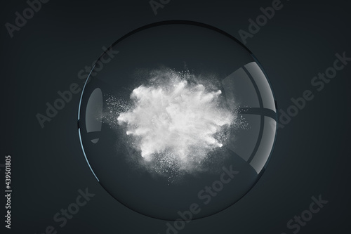 Leinwand Poster Abstract design of powder snow cloud inside the transparent glass sphere