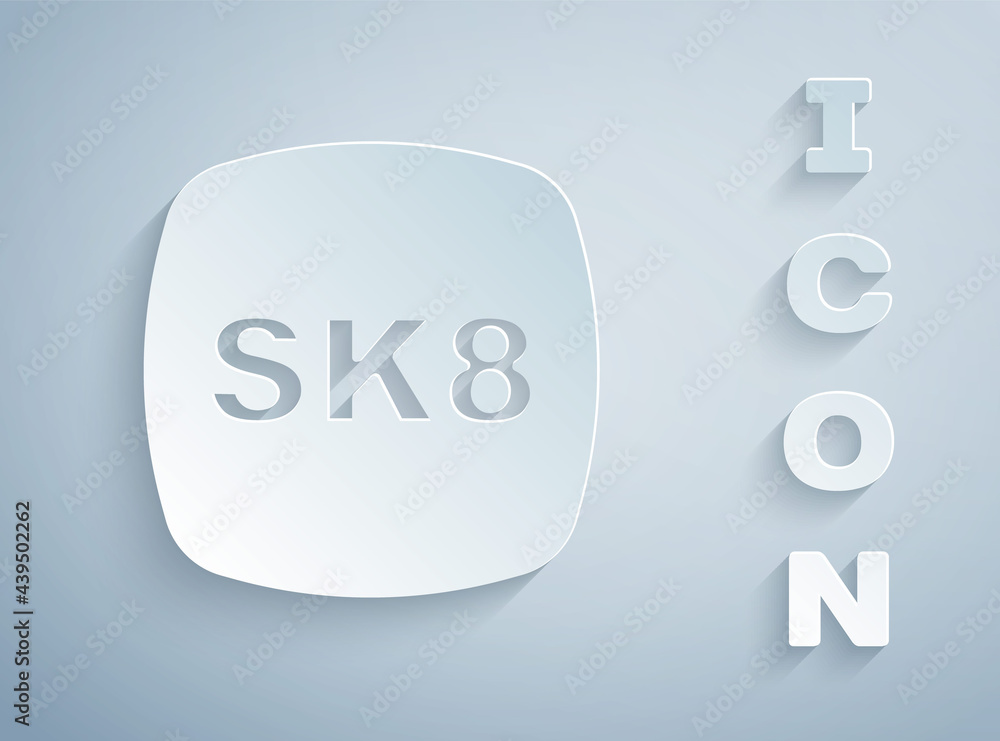 Paper cut Skateboard icon isolated on grey background. Extreme sport. Sport equipment. Paper art style. Vector Paper cut Skateboard icon isolated on grey background. Extreme sport. Sport equipment. Paper art style. Vector