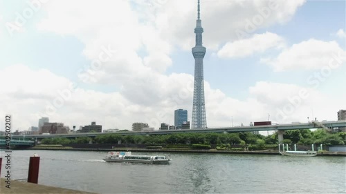 東京ドライブ車窓　下町　隅田川　スカイツリー　横移動