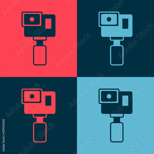 Pop art Action extreme camera icon isolated on color background. Video camera equipment for filming extreme sports. Vector