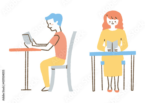 読書する男女_セット