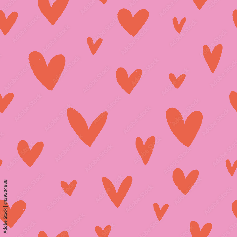 Seamless pattern made of hand drawn doodle hearts. Bright colored tiling background. Romantic backdrop texture for web site, blog, wallpaper, textile, wedding invitation and decor