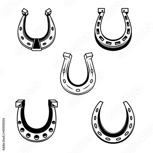 Set of illustrations of horseshoe. Design element for poster, card, logo, label, sign. Vector illustration