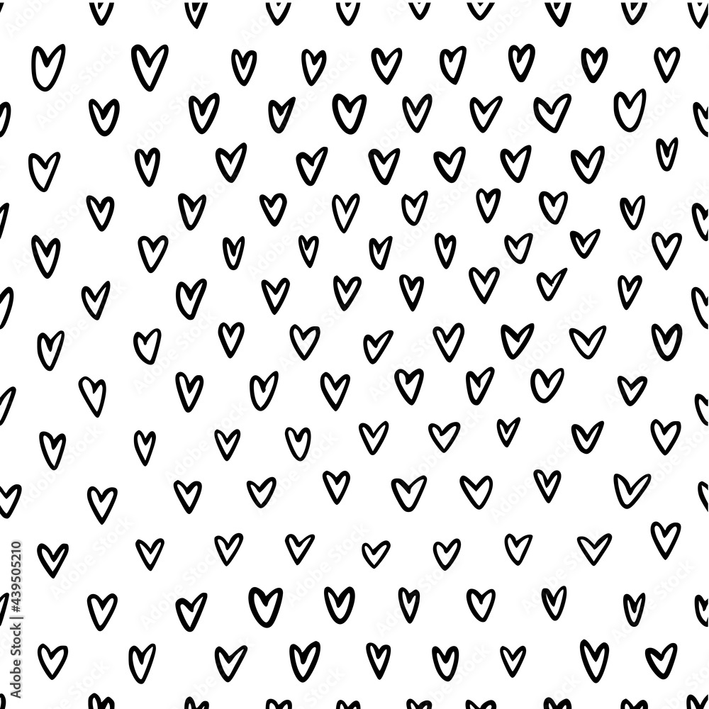 Seamless pattern made of hand drawn doodle hearts. Black and white tiling background. Romantic backdrop texture for web site, blog, wallpaper, textile, wedding decor and invitation. Seamless pattern made of hand drawn doodle hearts. Black and white tiling background. Romantic backdrop texture for web site, blog, wallpaper, textile, wedding decor and invitation.