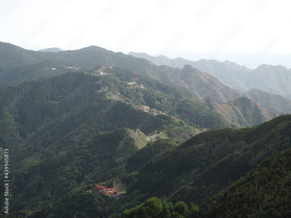 Fototapeta premium Anaga rural park, Tenerife, Spain. View of the mountains in the fog 