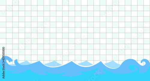Swimming pool with water waves. Wall with tiles. For swimming, diving and water sports. Illustration in cartoon style. Flat design. Vector art