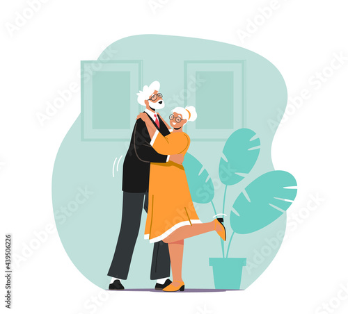 Senior Couple Dancing Sparetime, Elderly People Active Lifestyle, Old Man and Woman in Loving or Friendly Relations