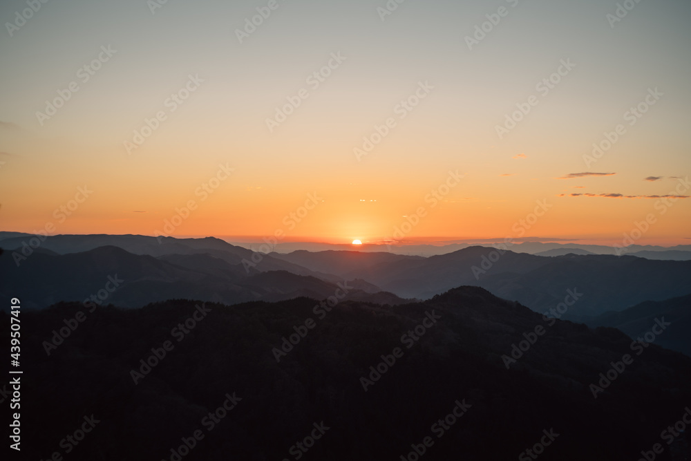 Sunset From The Top Of Mountain In Japanese Local Village
