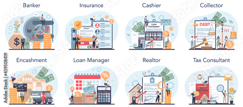 Financial profession set. Providing financial operations and commercial