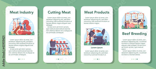 Meat production industry mobile application banner set. Butcher