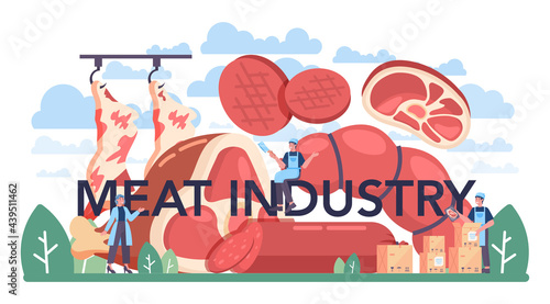Meat production industry typographic header. Butcher or meatman factory.