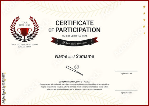 Sport certificate template baseball
