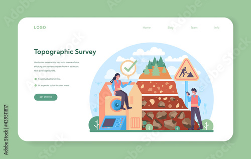 Surveyor web banner or landing page. Land surveying technology