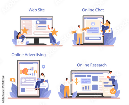 CRM, customer relationship management online service or platform set.