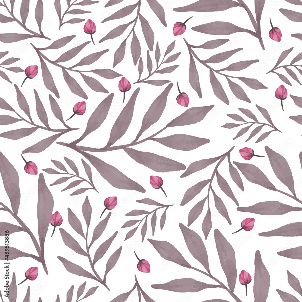 Fototapeta seamless pattern of pink buds and brown leaf for fabric